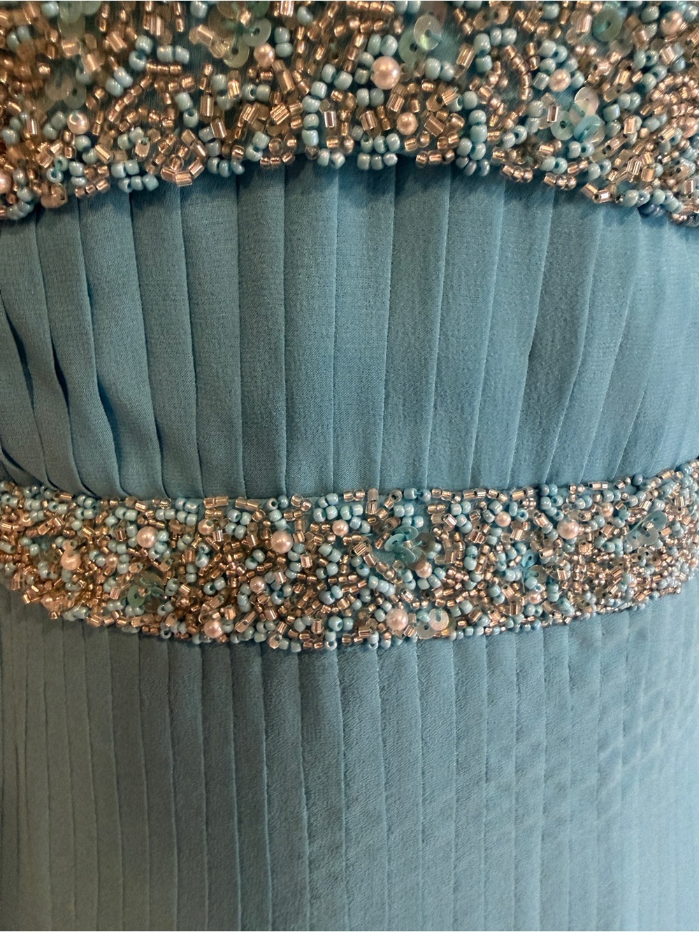 Ice Blue or aqua blue  Beaded Chiffon Evening  flowy Gown formal wear . - Picture 5 of 10
